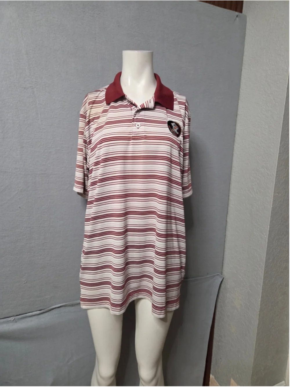 Men's Russell Florida State Polo Shirt Size L White Maroon Striped